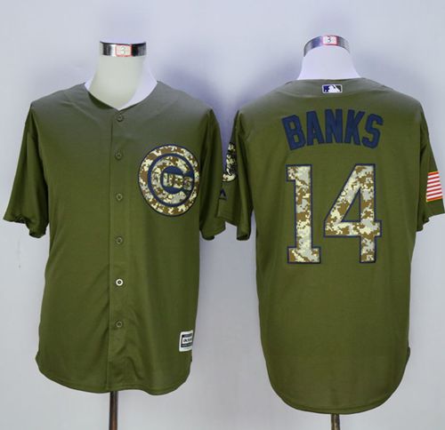 Cubs #14 Ernie Banks Green Camo New Cool Base Stitched MLB Jersey - Click Image to Close